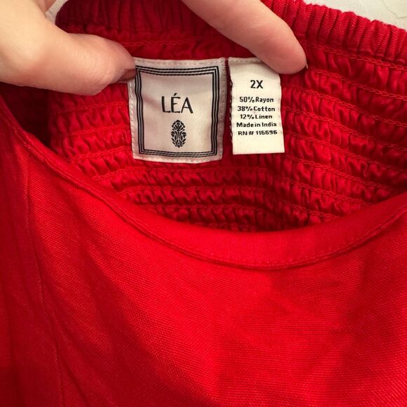 Anthropologie Léa Red Smocked Midi Dress - Picture 3 of 4